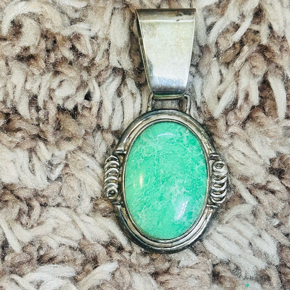 Vintage Sterling Silver 925 Signed DTR Jay King  Green Turquoise Pendant